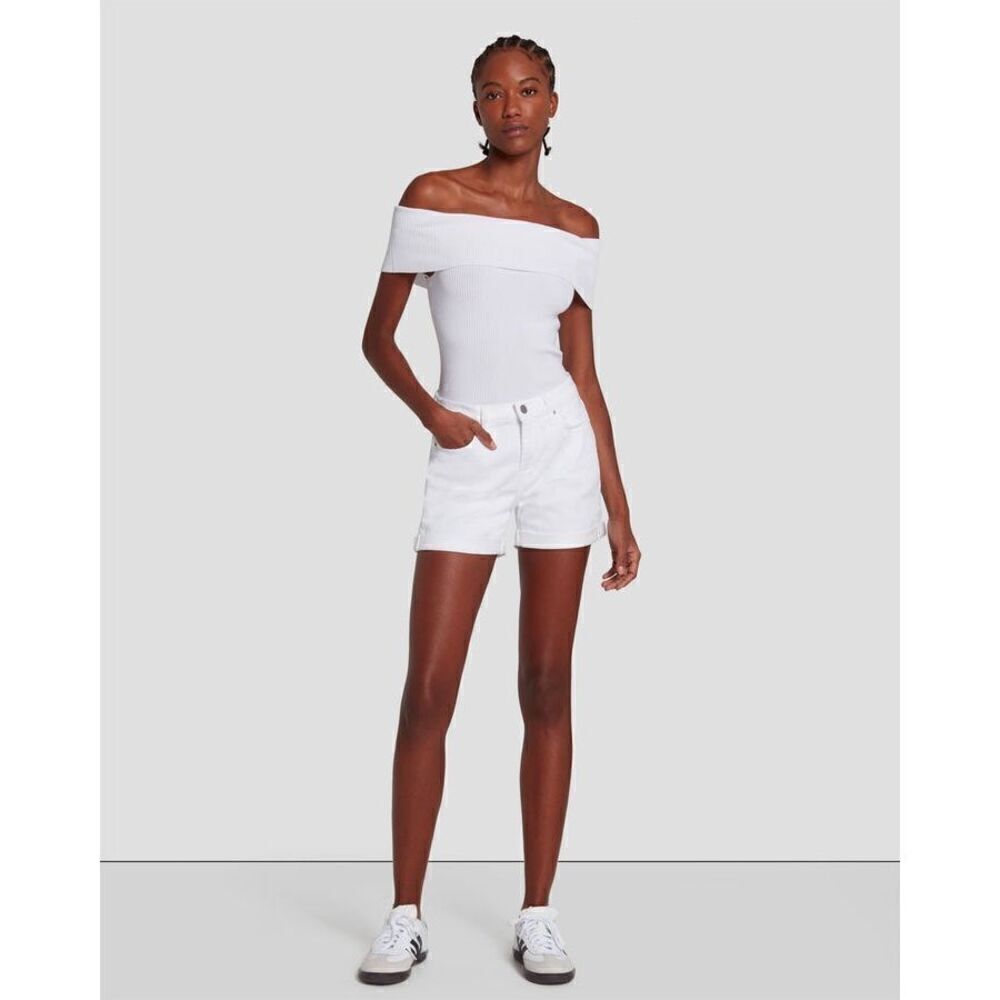 7 For All Mankind Mid Toll White Denim Short - Picture 2 of 12